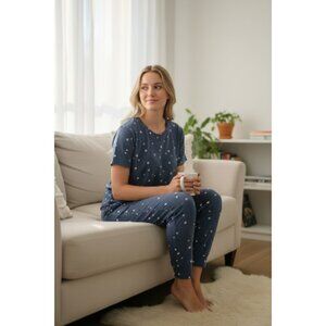 Roudelain Butter Knit Pajama Set Womens XL Blue Star Print Jogger  Loungewear